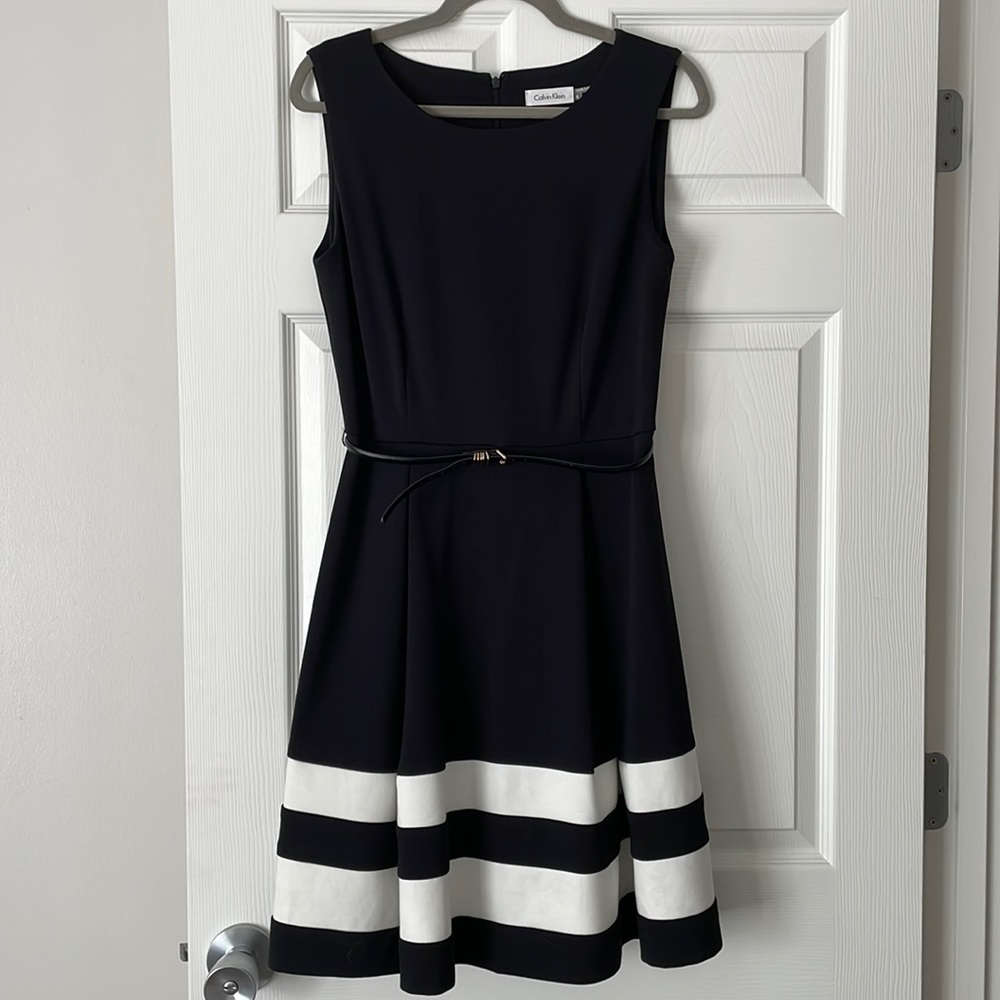Calvin Klein Sleeveless Belted A-Line Dress